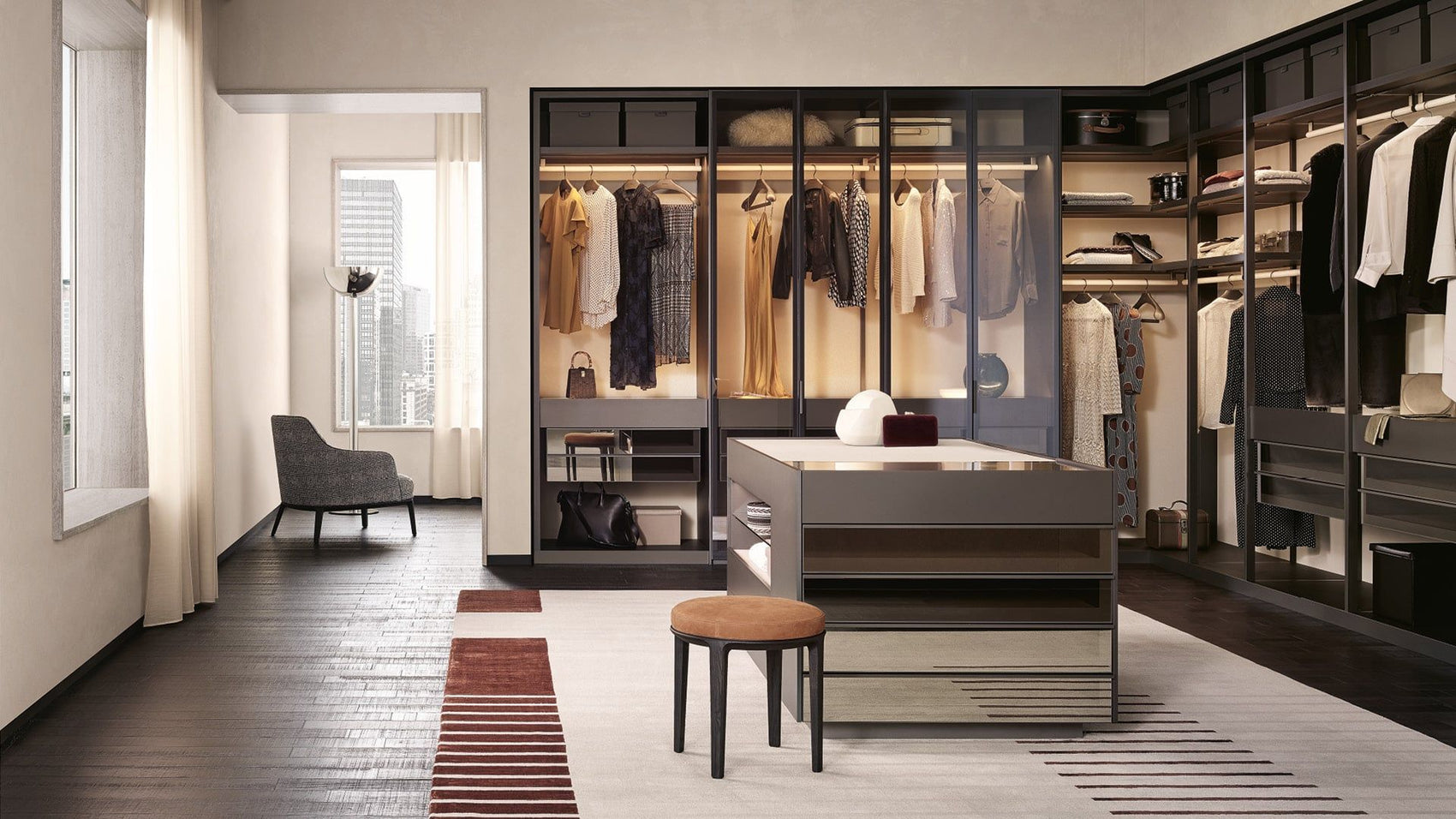 Set Up island chest of drawers by Poliform in a walk-in closet