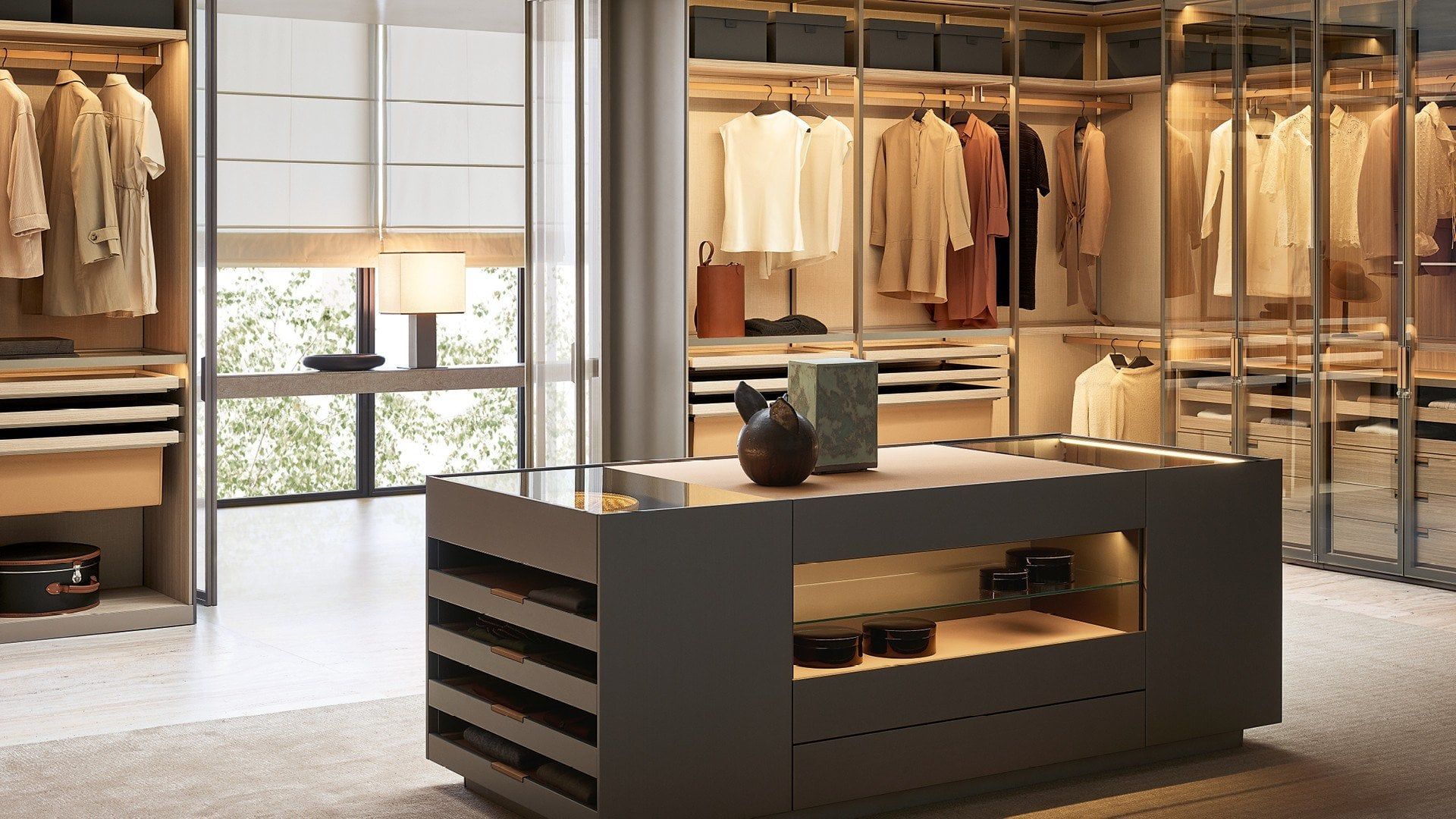 Set Up island chest of drawers in a Poliform walk-in wardrobe